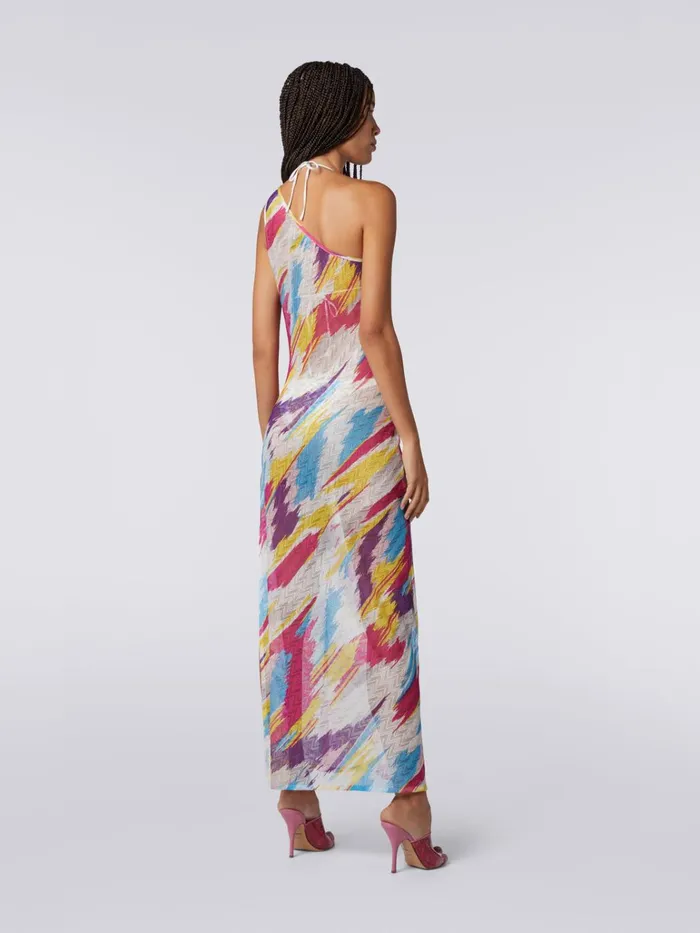 Women OneShoulder Zigzag Print Long Cover Up Dress Multicoloured Missoni Beachwear