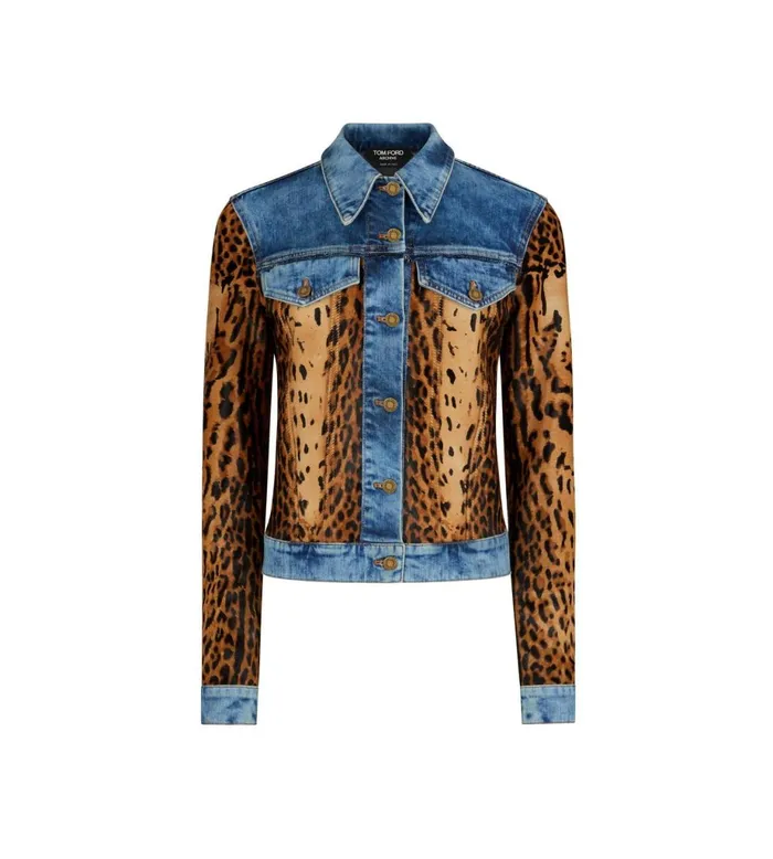 Women Outerwear Tom Ford Denim and Calf Hair Jean Jacket Indigo Beigebrown