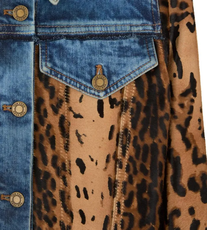 Women Outerwear Tom Ford Denim and Calf Hair Jean Jacket Indigo Beigebrown Women Outerwear Tom Ford Denim and Calf Hair Jean Jacket Indigo Beigebrown