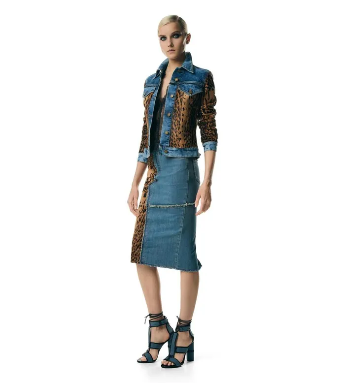 Women Outerwear Tom Ford Denim and Calf Hair Jean Jacket Indigo Beigebrown Women Outerwear Tom Ford Denim and Calf Hair Jean Jacket Indigo Beigebrown