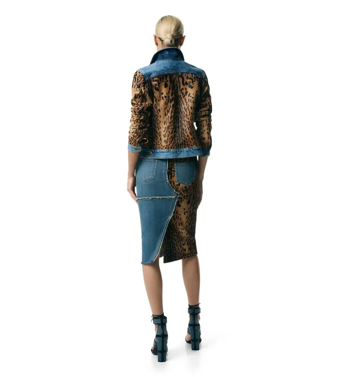 Women Outerwear Tom Ford Denim and Calf Hair Jean Jacket Indigo Beigebrown Women Outerwear Tom Ford Denim and Calf Hair Jean Jacket Indigo Beigebrown