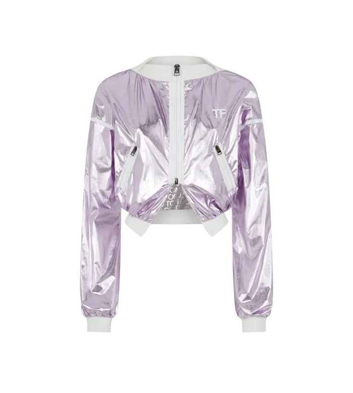 Women Outerwear Tom Ford Laminated Nylon Cropped Track Jacket Rose