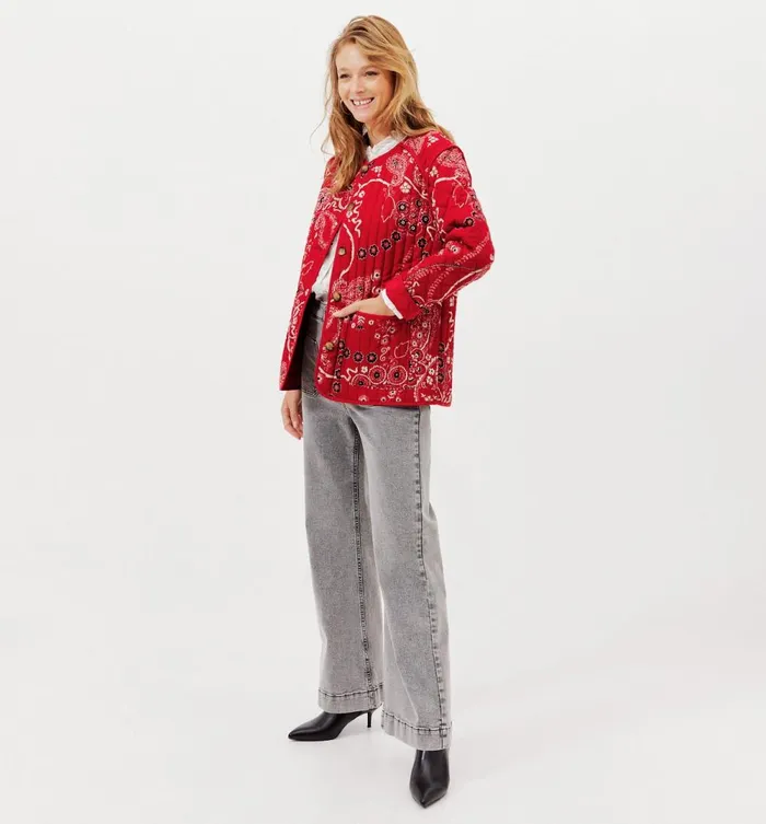 Women Padded Patterned Jacket 8211 Red Print Promod Jackets Women Padded Patterned Jacket 8211 Red Print Promod Jackets