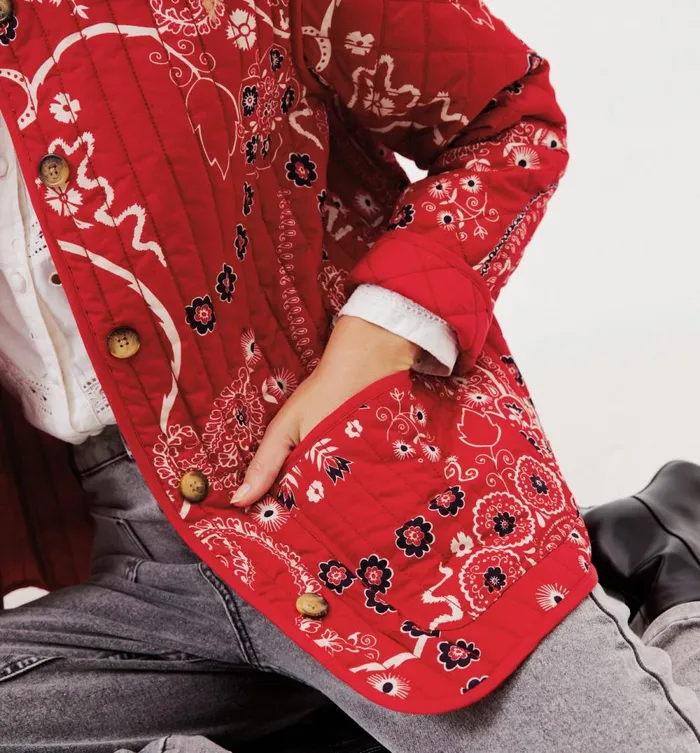 Women Padded Patterned Jacket 8211 Red Print Promod Jackets Women Padded Patterned Jacket 8211 Red Print Promod Jackets