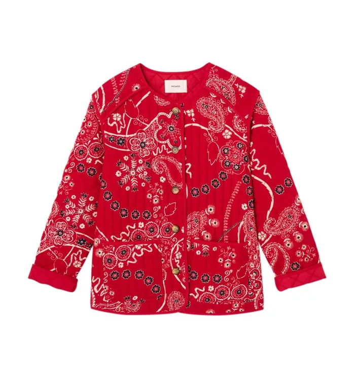 Women Padded Patterned Jacket 8211 Red Print Promod Jackets Women Padded Patterned Jacket 8211 Red Print Promod Jackets