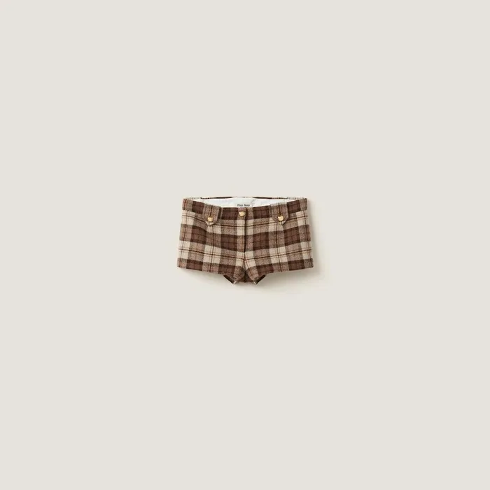 Women Pants And Shorts Miu Miu Checked Shorts Cocoa Brown
