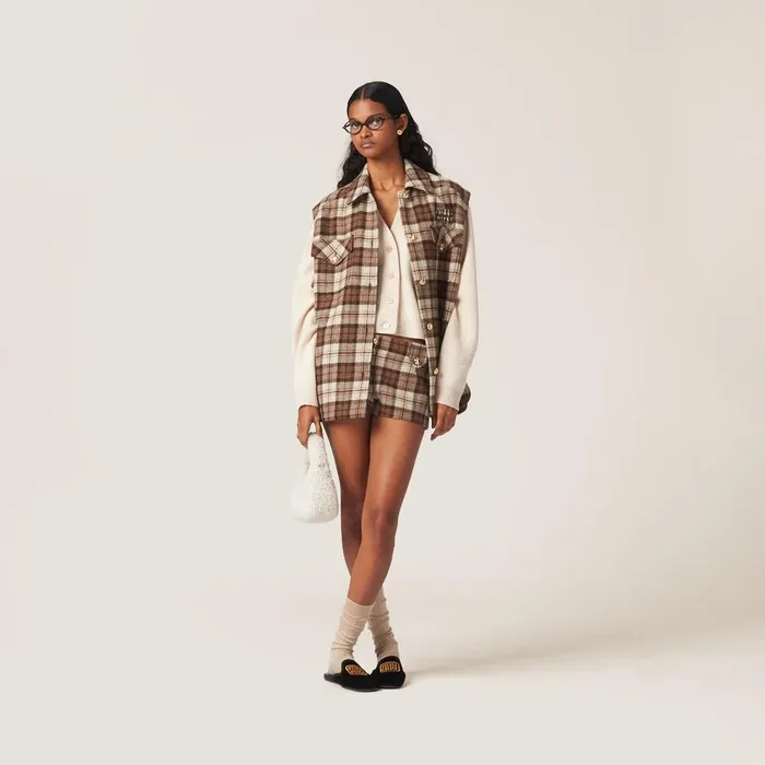 Women Pants And Shorts Miu Miu Checked Shorts Cocoa Brown Women Pants And Shorts Miu Miu Checked Shorts Cocoa Brown