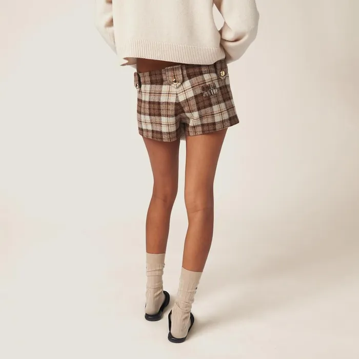 Women Pants And Shorts Miu Miu Checked Shorts Cocoa Brown Women Pants And Shorts Miu Miu Checked Shorts Cocoa Brown