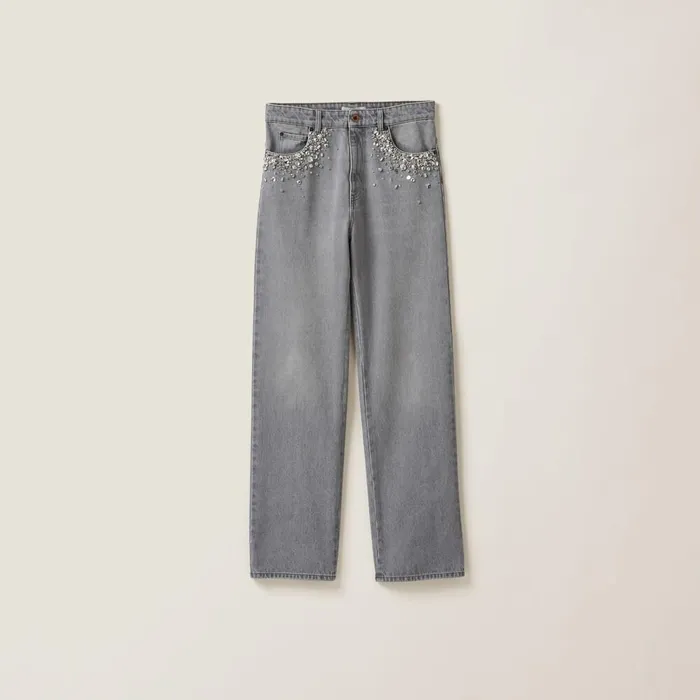 Women Pants And Shorts Miu Miu Denim Pants Grey