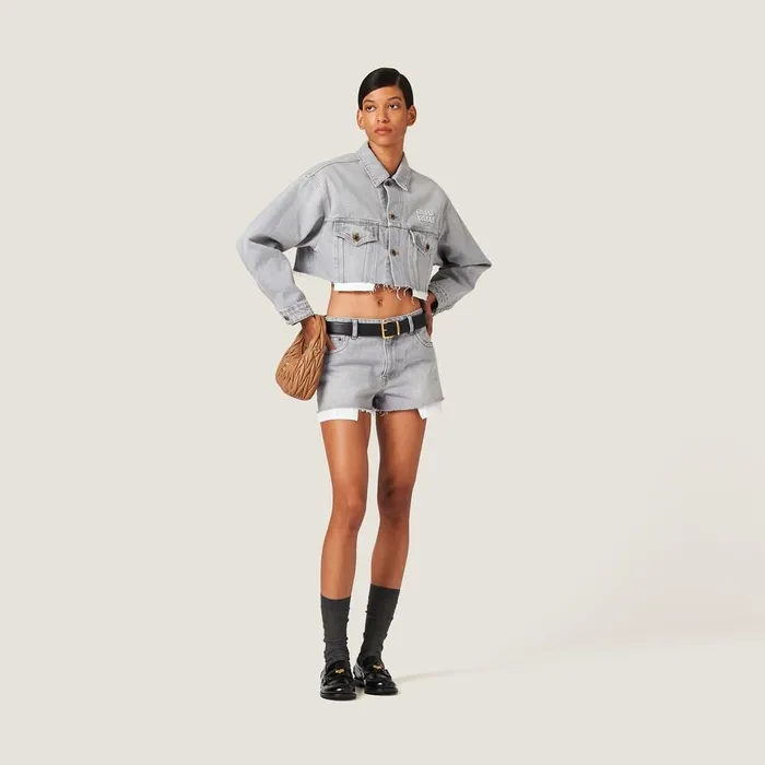 Women Pants And Shorts Miu Miu Denim Shorts Grey Women Pants And Shorts Miu Miu Denim Shorts Grey