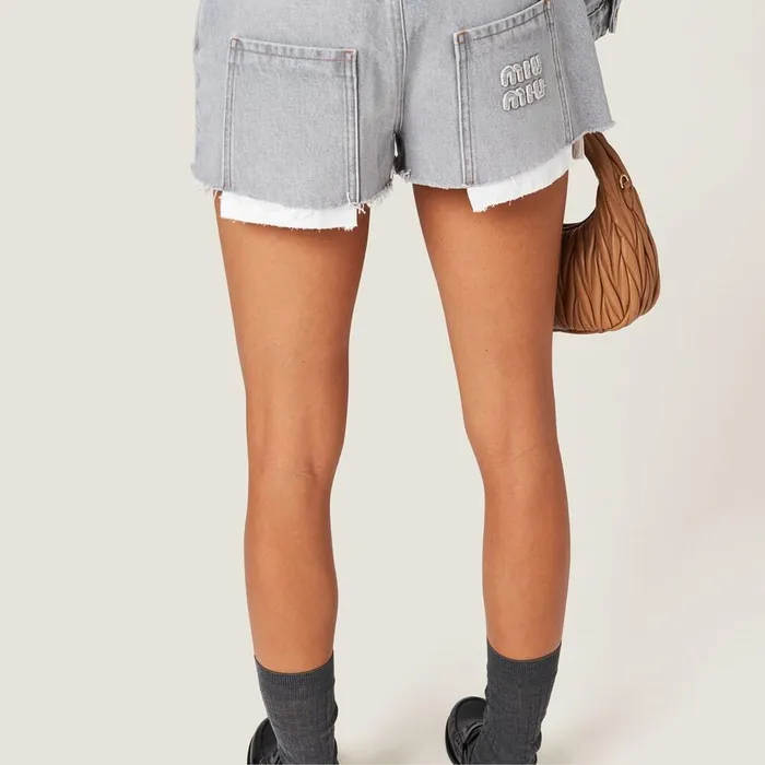 Women Pants And Shorts Miu Miu Denim Shorts Grey Women Pants And Shorts Miu Miu Denim Shorts Grey