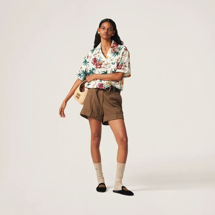 Women Pants And Shorts Miu Miu Gabardine Bermudas Cork Beige Women Pants And Shorts Miu Miu Gabardine Bermudas Cork Beige