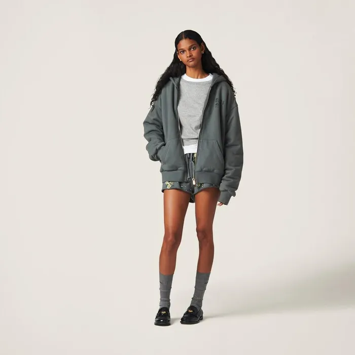 Women Pants And Shorts Miu Miu Garmentdyed Cotton Fleece Shorts With Embroidered Logo Iron Gray Women Pants And Shorts Miu Miu Garmentdyed Cotton Fleece Shorts With Embroidered Logo Iron Gray