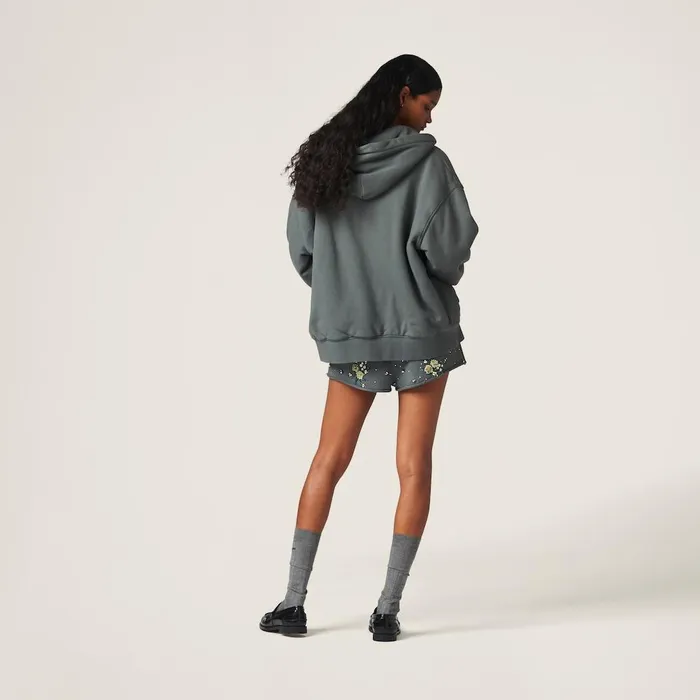 Women Pants And Shorts Miu Miu Garmentdyed Cotton Fleece Shorts With Embroidered Logo Iron Gray Women Pants And Shorts Miu Miu Garmentdyed Cotton Fleece Shorts With Embroidered Logo Iron Gray