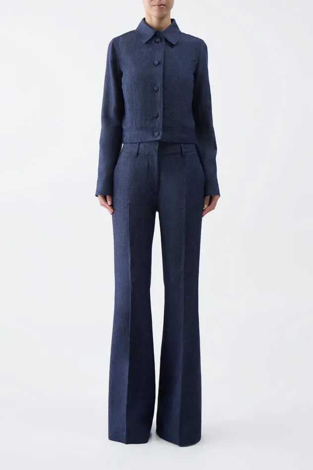 Women Pants Gabriela Hearst Rhein Pant In Navy Linen Virgin Wool