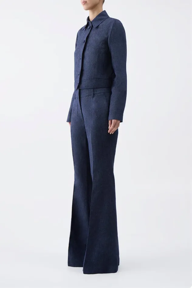 Women Pants Gabriela Hearst Rhein Pant In Navy Linen Virgin Wool