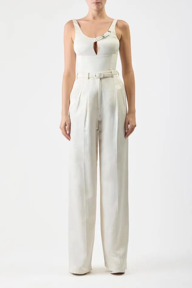 Women Pants Gabriela Hearst Vargas Pant In Ivory Silk Linen Satin