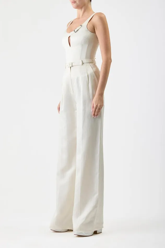 Women Pants Gabriela Hearst Vargas Pant In Ivory Silk Linen Satin