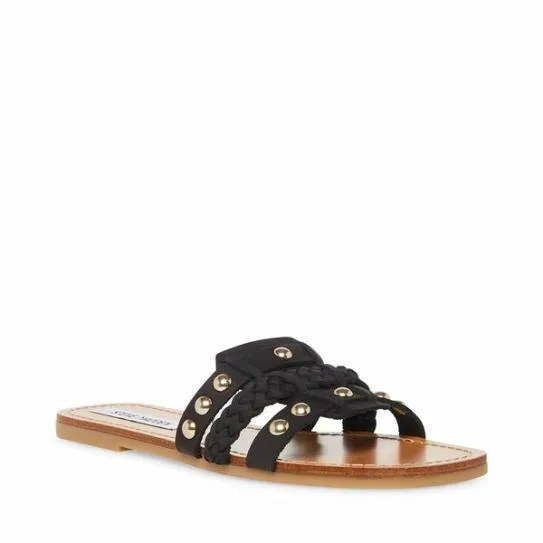 Women PARADISE BLACK LEATHER Black Leather Steve Madden Sandals