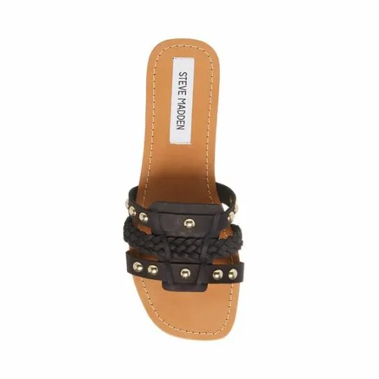 Women PARADISE BLACK LEATHER Black Leather Steve Madden Sandals