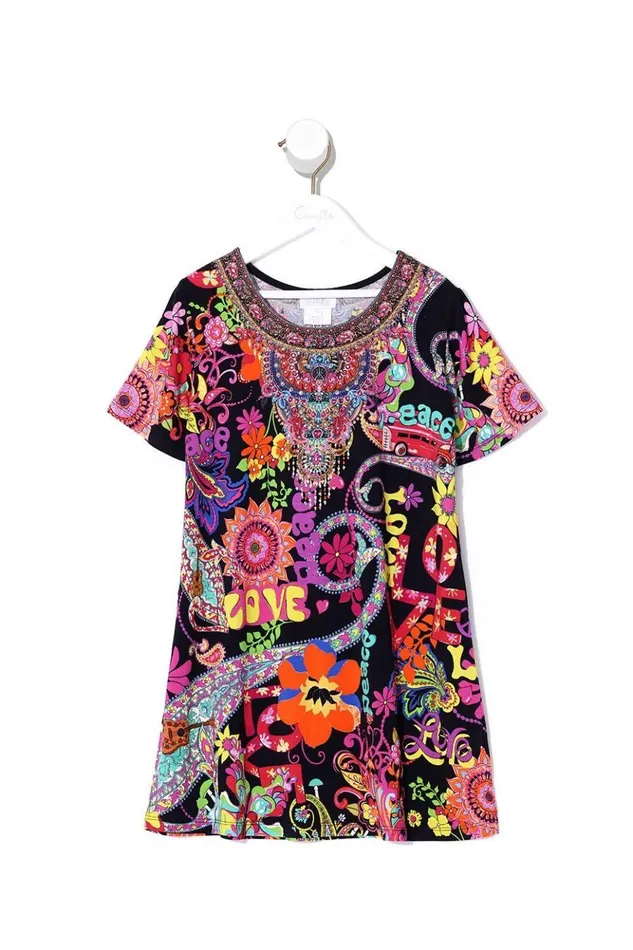 Women Party Dresses Camilla Infants Tshirt Dress With Flare Hem Peace Love And Hair