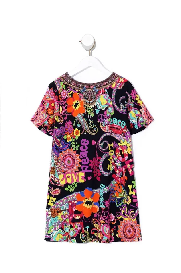 Women Party Dresses Camilla Infants Tshirt Dress With Flare Hem Peace Love And Hair