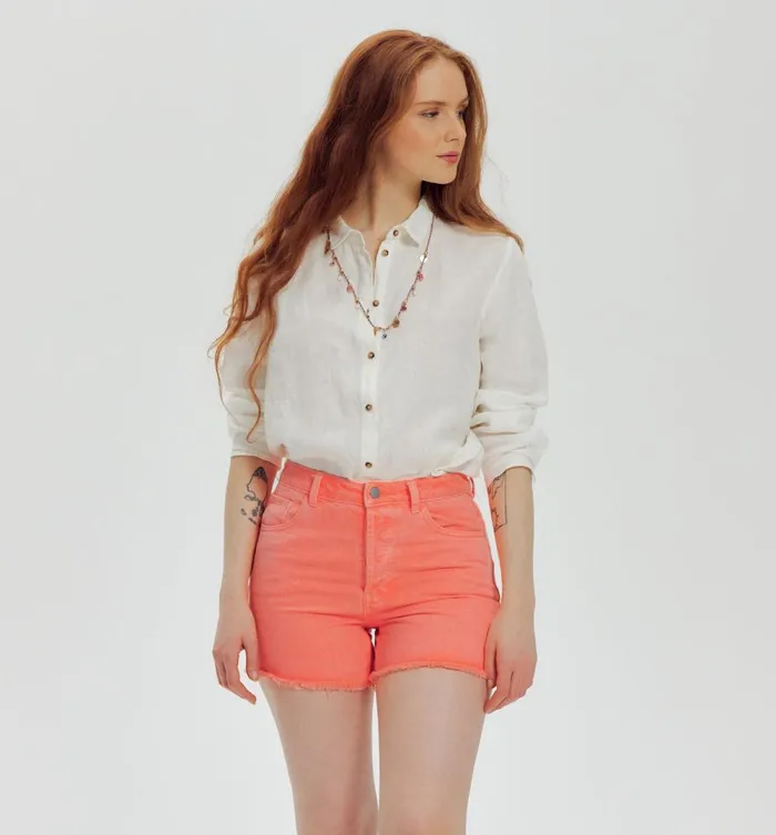 Women Pastel Denim Shorts 8211 Coral Promod Shorts