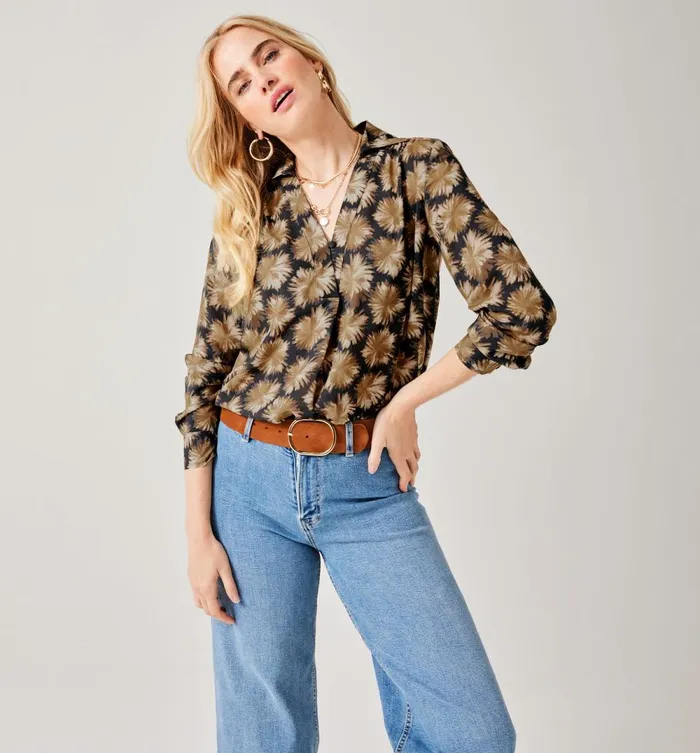 Women Patterned Blouse 8211 Grey Print Promod Shirts And Tunics
