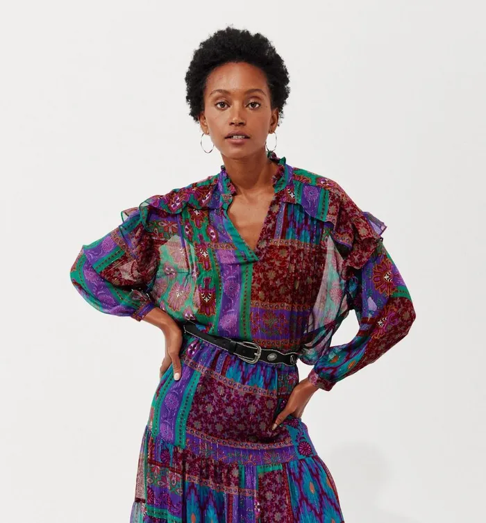 Women Patterned Frilly Blouse 8211 Multicolour Print Promod Shirts And Tunics