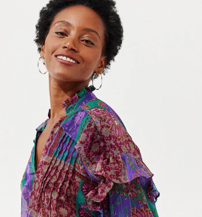 Women Patterned Frilly Blouse 8211 Multicolour Print Promod Shirts And Tunics Women Patterned Frilly Blouse 8211 Multicolour Print Promod Shirts And Tunics