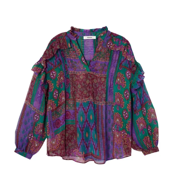 Women Patterned Frilly Blouse 8211 Multicolour Print Promod Shirts And Tunics Women Patterned Frilly Blouse 8211 Multicolour Print Promod Shirts And Tunics