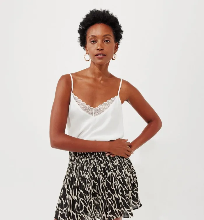 Women Patterned Strappy Top 8211 Ecru Promod Tops