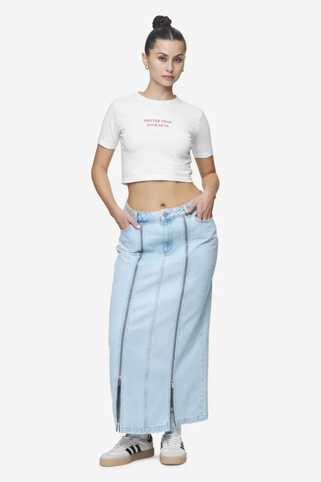 Women Pegador Jeans Aya Denim Midi Zip Skirt Washed Light Blue Women Pegador Jeans Aya Denim Midi Zip Skirt Washed Light Blue