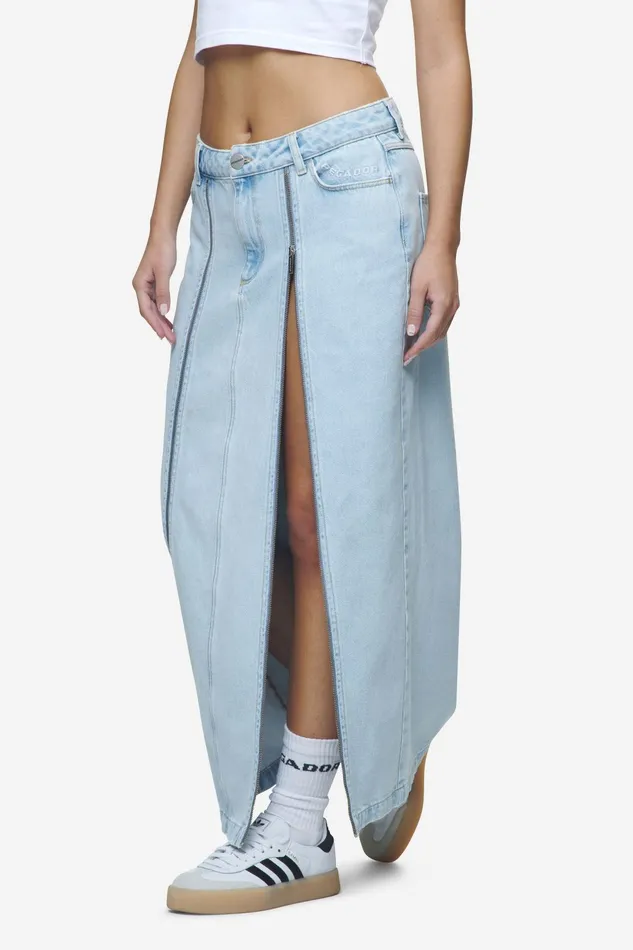 Women Pegador Jeans Aya Denim Midi Zip Skirt Washed Light Blue Women Pegador Jeans Aya Denim Midi Zip Skirt Washed Light Blue