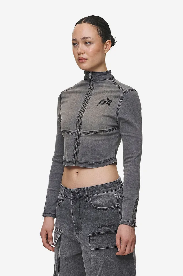 Women Pegador Tops Elly Denim Biker Jacket Washed Deep Grey Women Pegador Tops Elly Denim Biker Jacket Washed Deep Grey