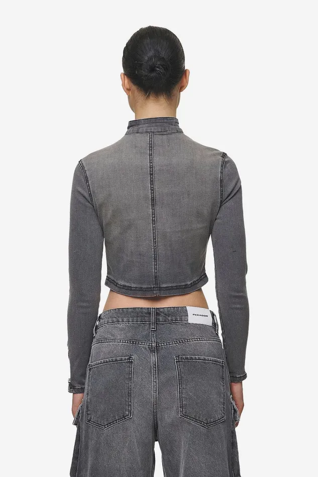 Women Pegador Tops Elly Denim Biker Jacket Washed Deep Grey Women Pegador Tops Elly Denim Biker Jacket Washed Deep Grey