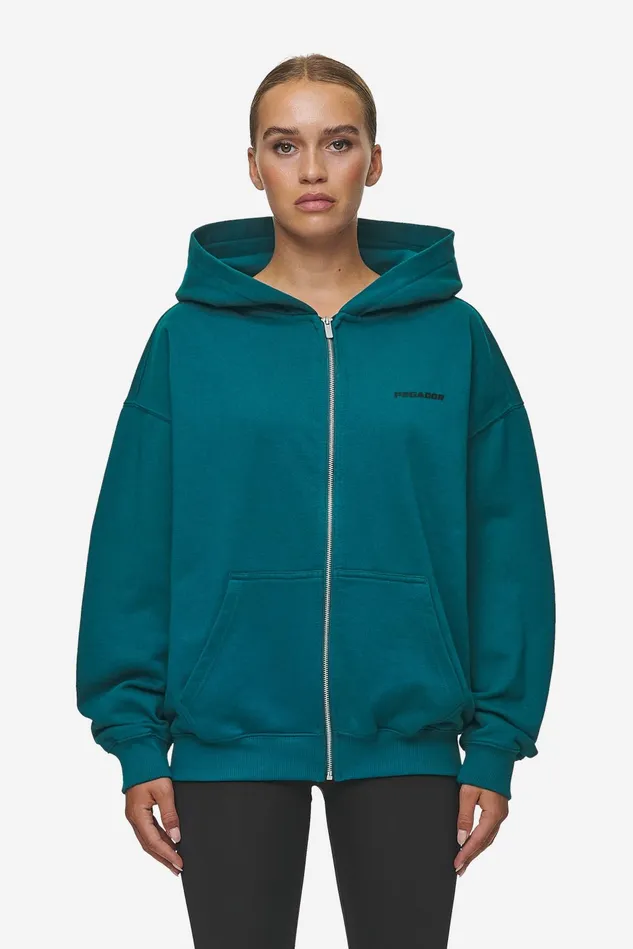 Women Pegador Zip Hoodies Clarita Oversized Sweat Jacket Washed Urban Turquoise Black Gum