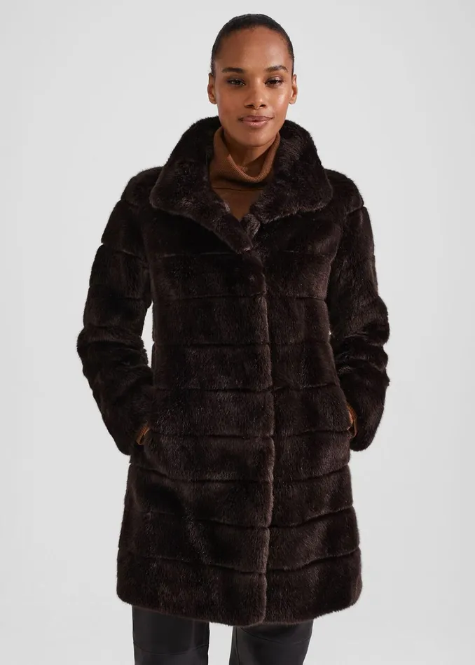 Women Petite Ros Faux Fur Coat Chocolate Hobbs Coats and Jackets