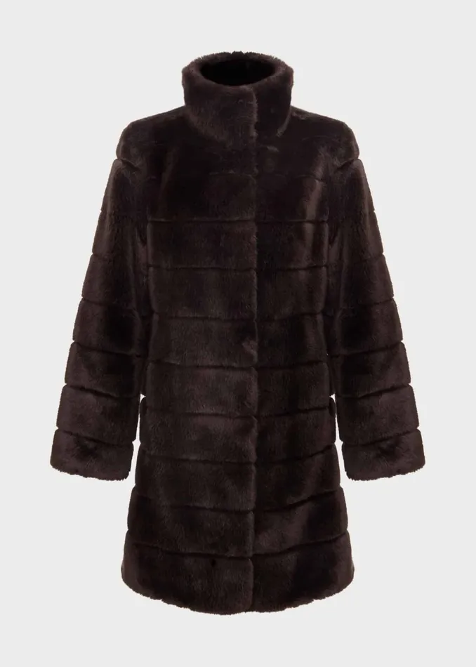 Women Petite Ros Faux Fur Coat Chocolate Hobbs Coats and Jackets