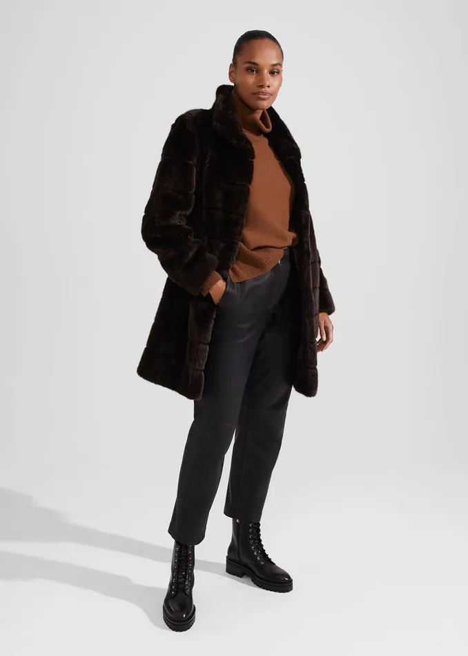 Women Petite Ros Faux Fur Coat Chocolate Hobbs Coats and Jackets