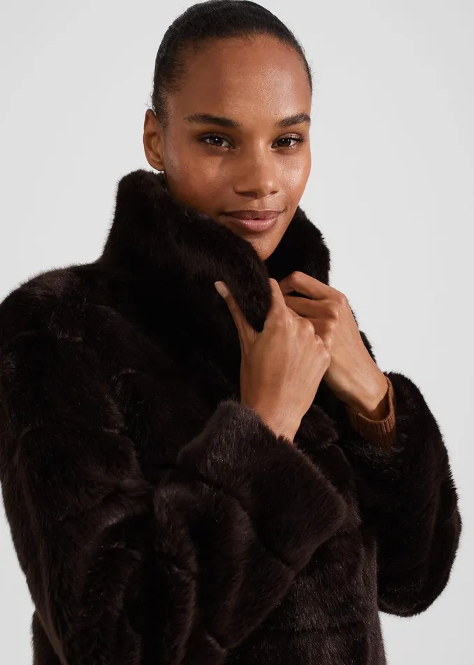 Women Petite Ros Faux Fur Coat Chocolate Hobbs Coats and Jackets