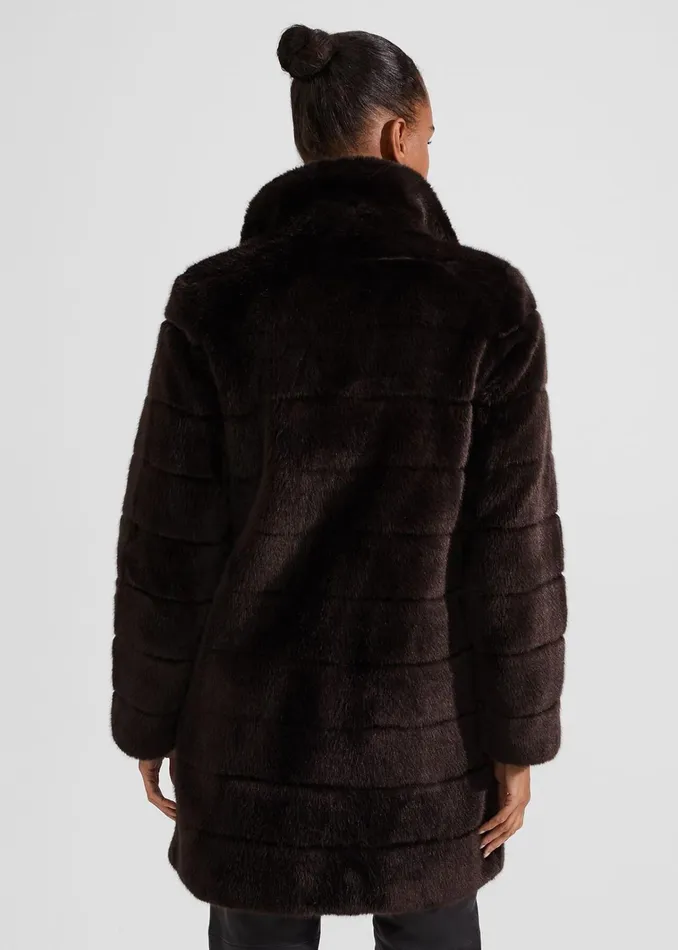 Women Petite Ros Faux Fur Coat Chocolate Hobbs Coats and Jackets