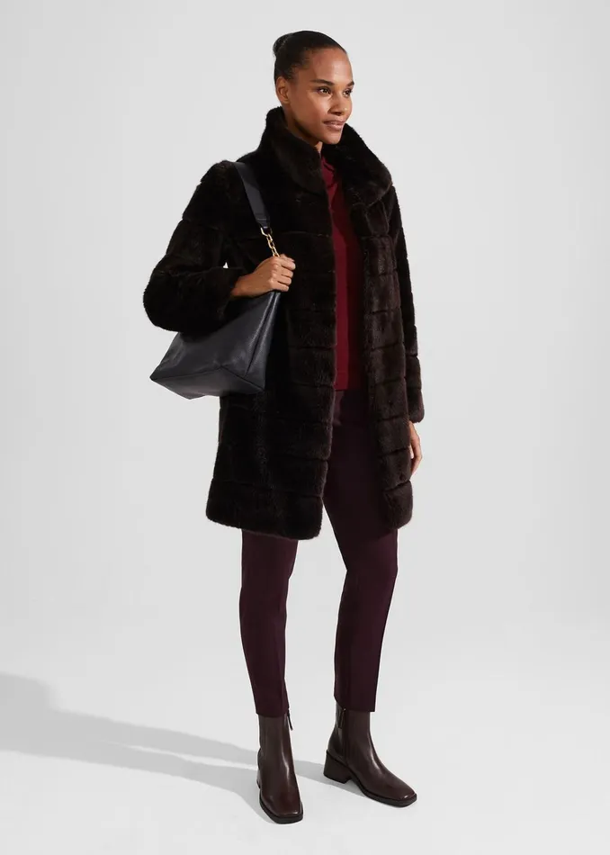 Women Petite Ros Faux Fur Coat Chocolate Hobbs Coats and Jackets