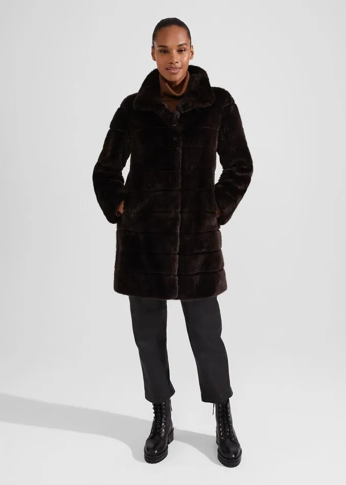 Women Petite Ros Faux Fur Coat Chocolate Hobbs Coats and Jackets