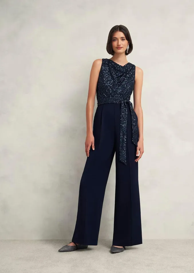 Women Petite Zuri Sequin Jumpsuit Midnight Navy Hobbs Dresses and Jumpsuits