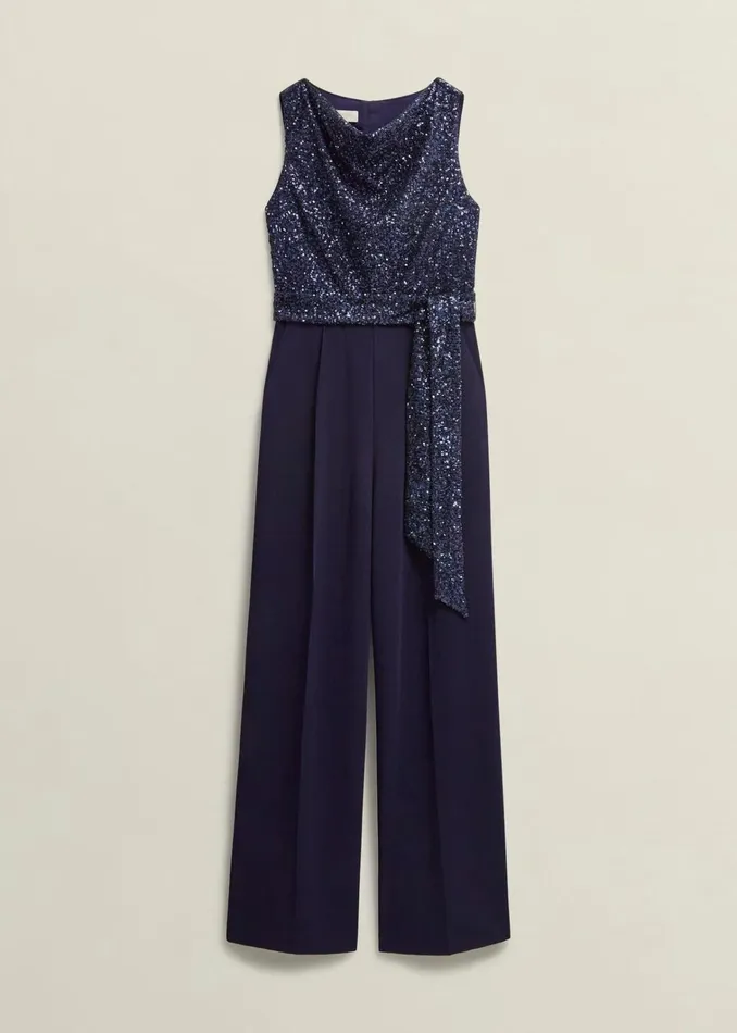Women Petite Zuri Sequin Jumpsuit Midnight Navy Hobbs Dresses and Jumpsuits
