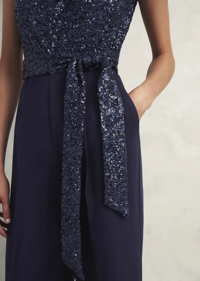 Women Petite Zuri Sequin Jumpsuit Midnight Navy Hobbs Dresses and Jumpsuits