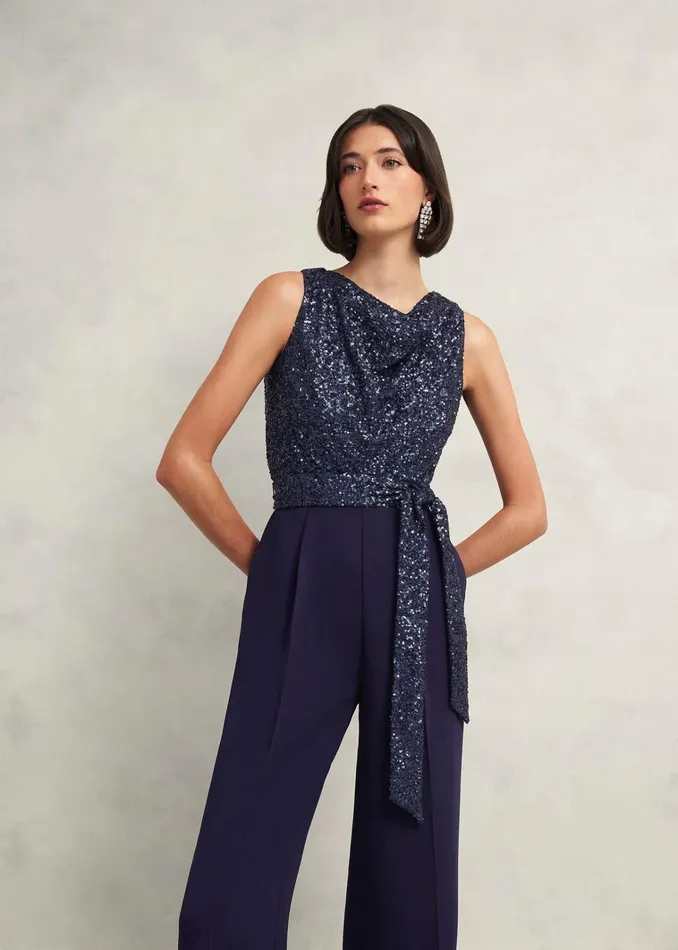 Women Petite Zuri Sequin Jumpsuit Midnight Navy Hobbs Dresses and Jumpsuits