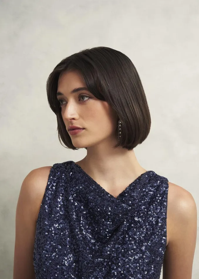 Women Petite Zuri Sequin Jumpsuit Midnight Navy Hobbs Dresses and Jumpsuits