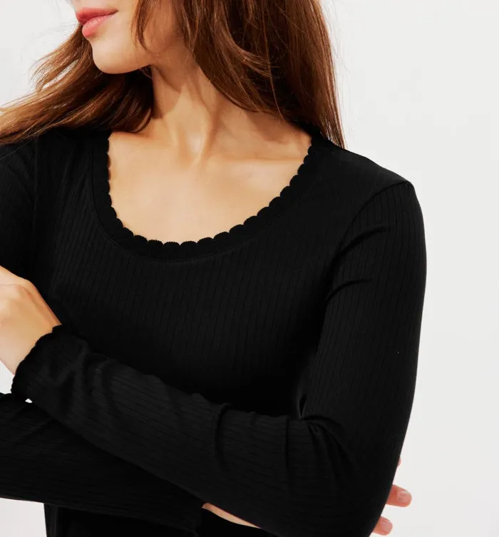 Women Plain Ribbed TShirt 8211 Black Promod Tops Women Plain Ribbed TShirt 8211 Black Promod Tops